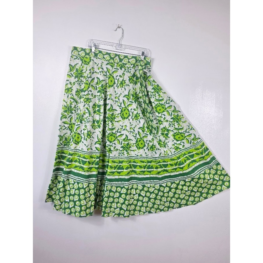 Cotton Boho  Wrap Skirt Jaipuri Womens OS Green Floral Ethnic Midi Hippie Summer